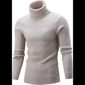 New Mens Turtleneck Thermal Lightweight Patterned Sweater Multiple Sizes Cream